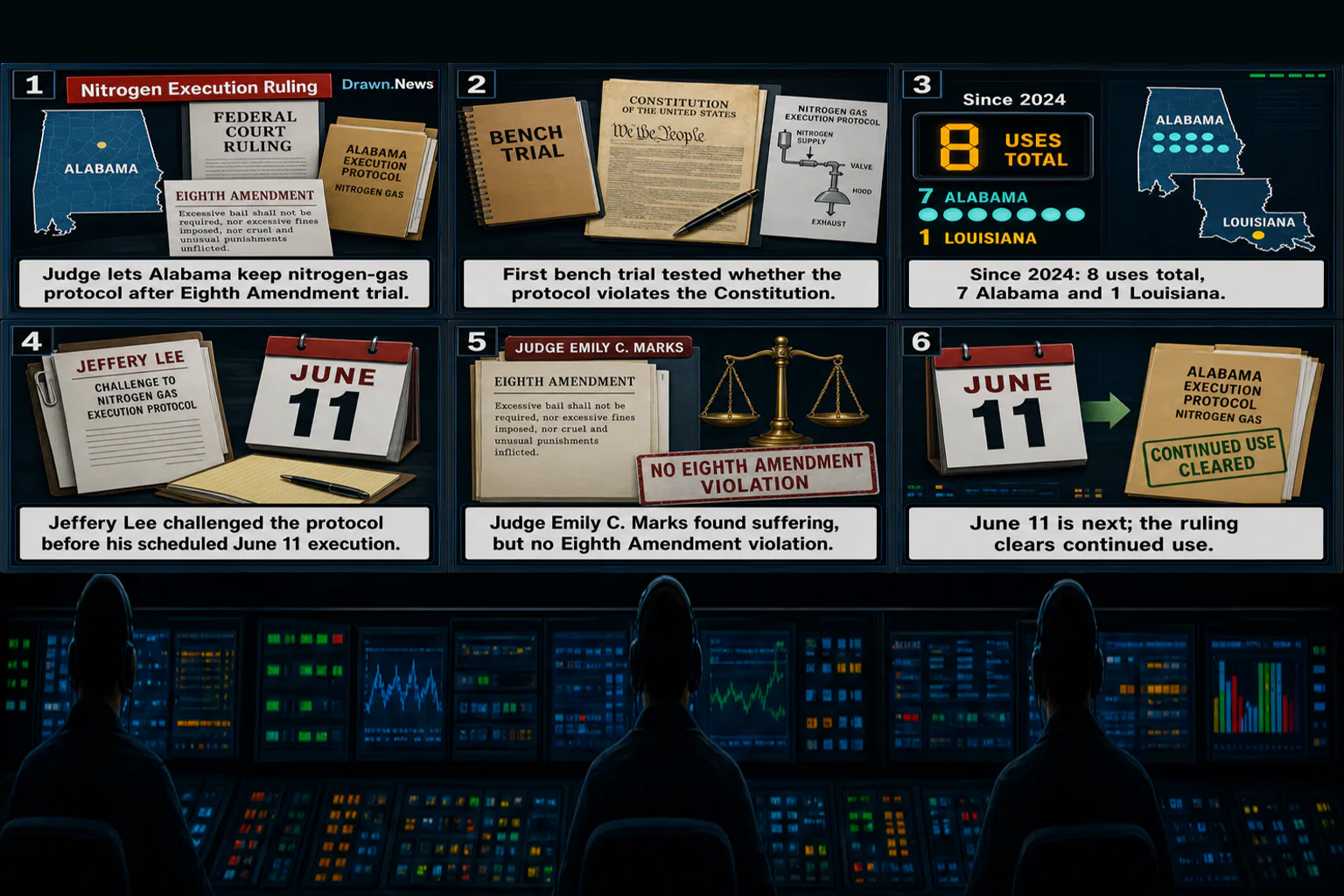 Drawn.News visual brief: Nitrogen gas executions are constitutional, federal judge rules