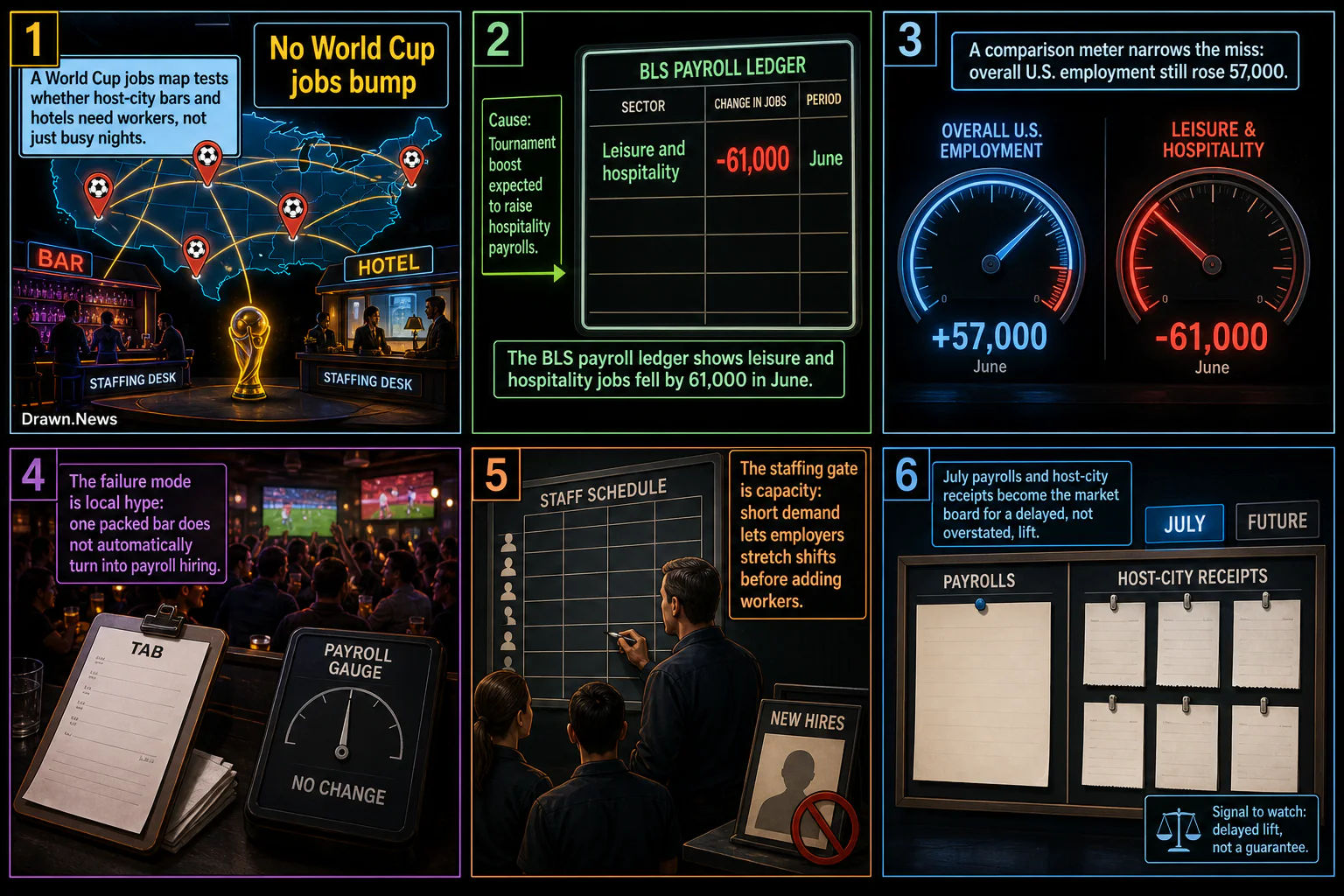 Drawn.News visual brief: No World Cup Jobs Bump Evident in June Data