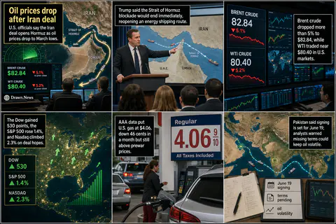 Drawn.News visual brief: Oil prices drop after U.S.-Iran deal