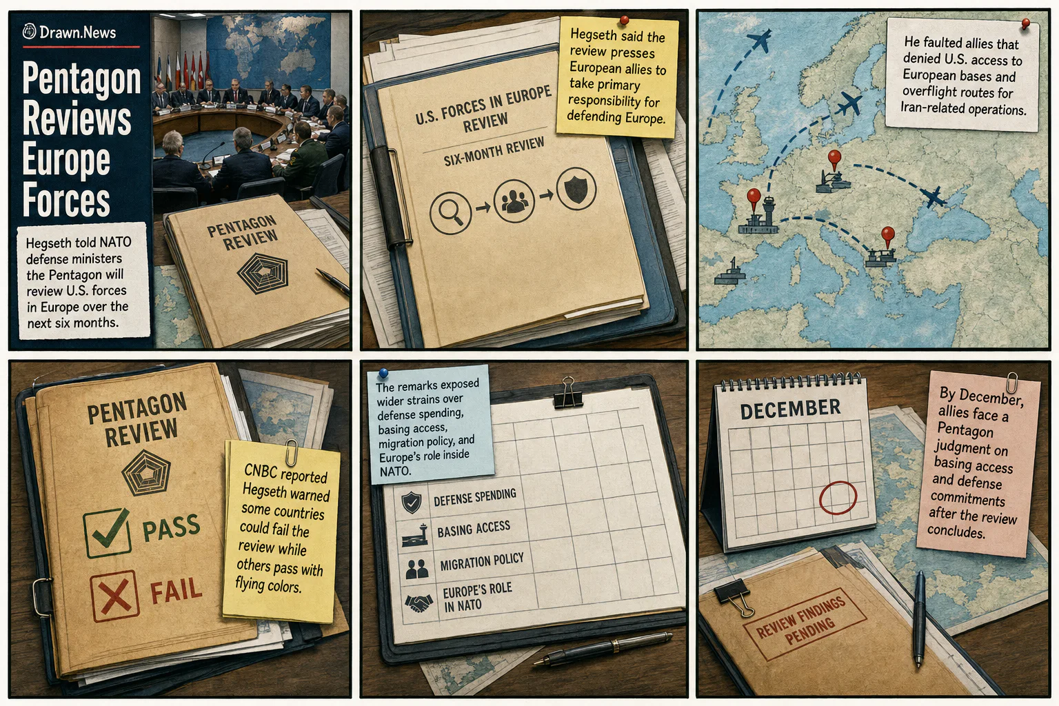 Drawn.News visual brief: Pentagon Opens Six-Month Review of U.S. Forces in Europe
