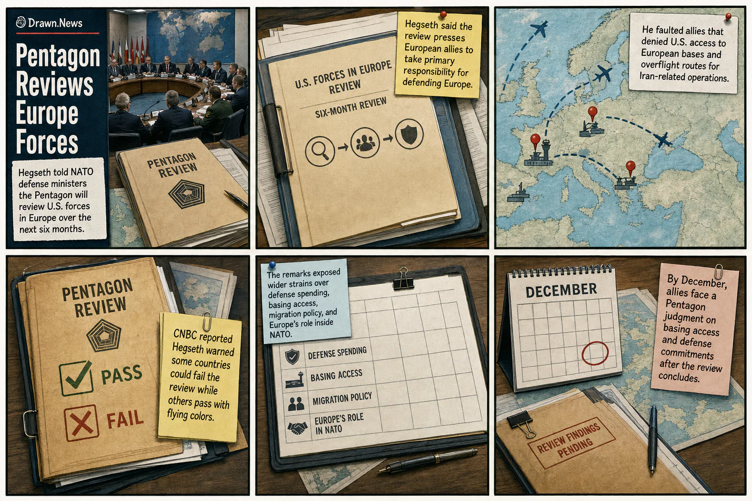 Drawn.News visual brief: Pentagon Opens Six-Month Review of U.S. Forces in Europe