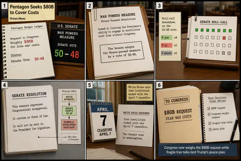 Drawn.News visual brief: Senate War Powers Vote Meets Pentagon $80B Request