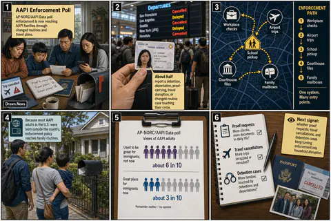 Drawn.News visual brief: AAPI Poll Maps Immigration Enforcement Shock