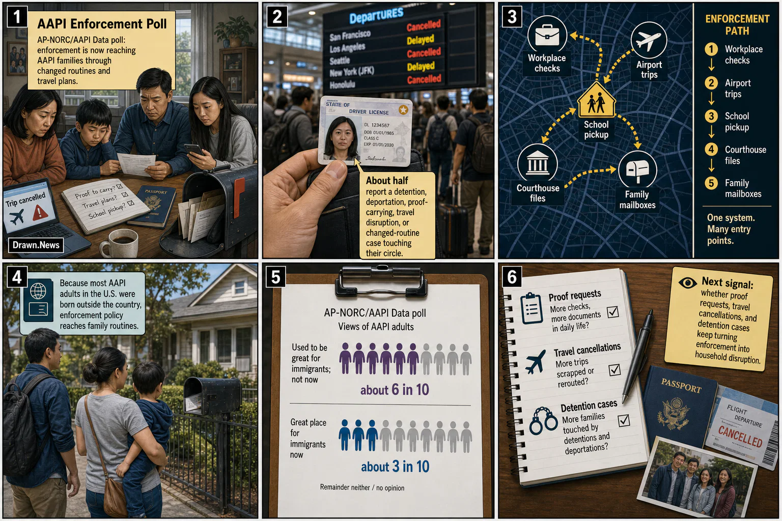 Drawn.News visual brief: AAPI Poll Maps Immigration Enforcement Shock