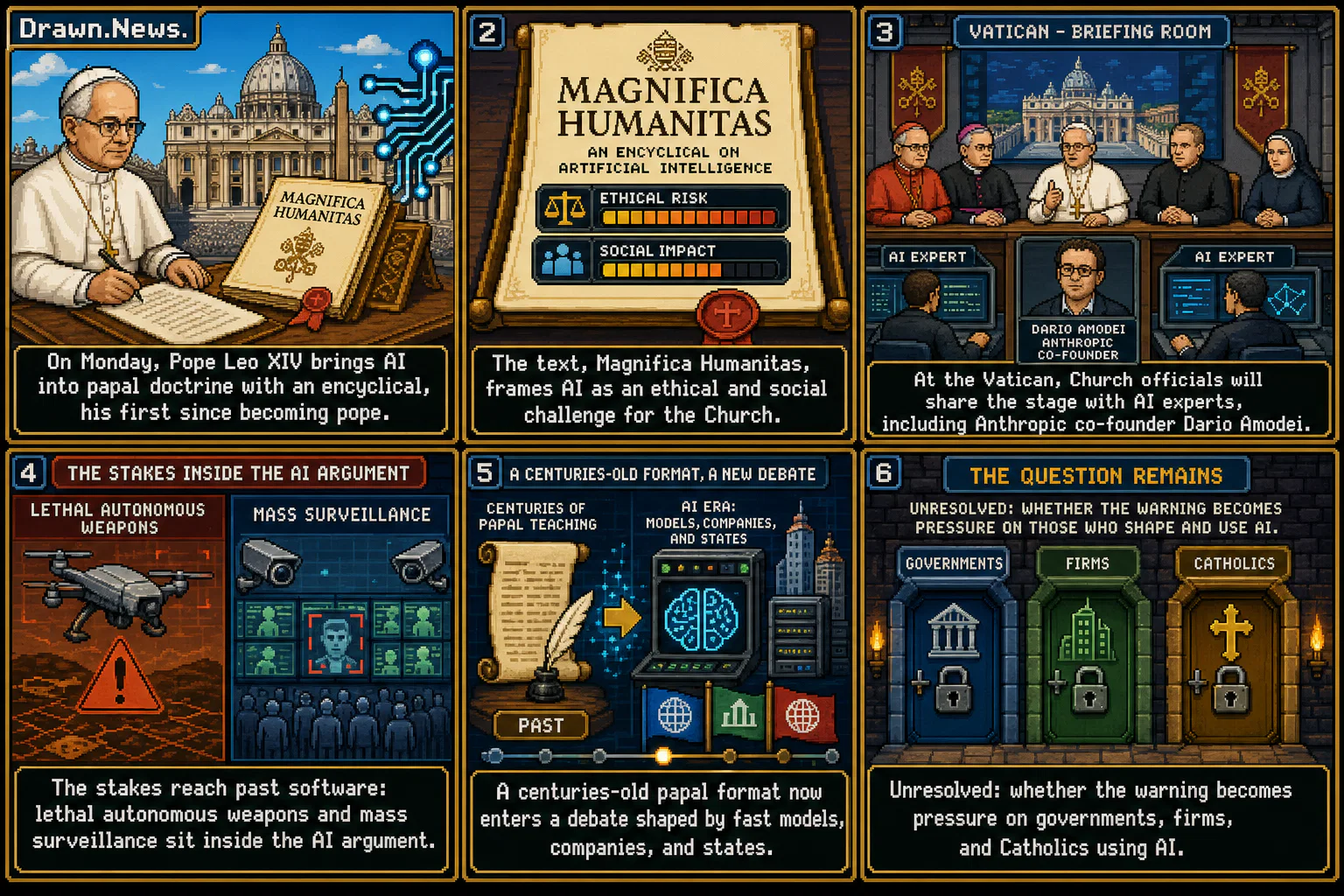 Drawn.News visual brief: Pope Leo Is Set to Release an Encyclical About A.I. Why Is That Important?