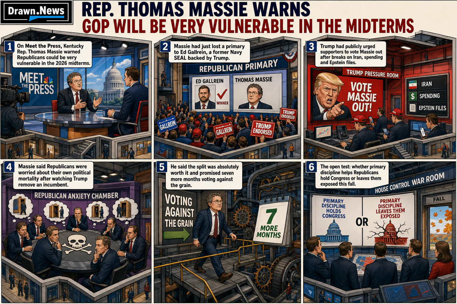Drawn.News visual brief: Rep. Thomas Massie warns GOP will be ‘very vulnerable’ in the midterms