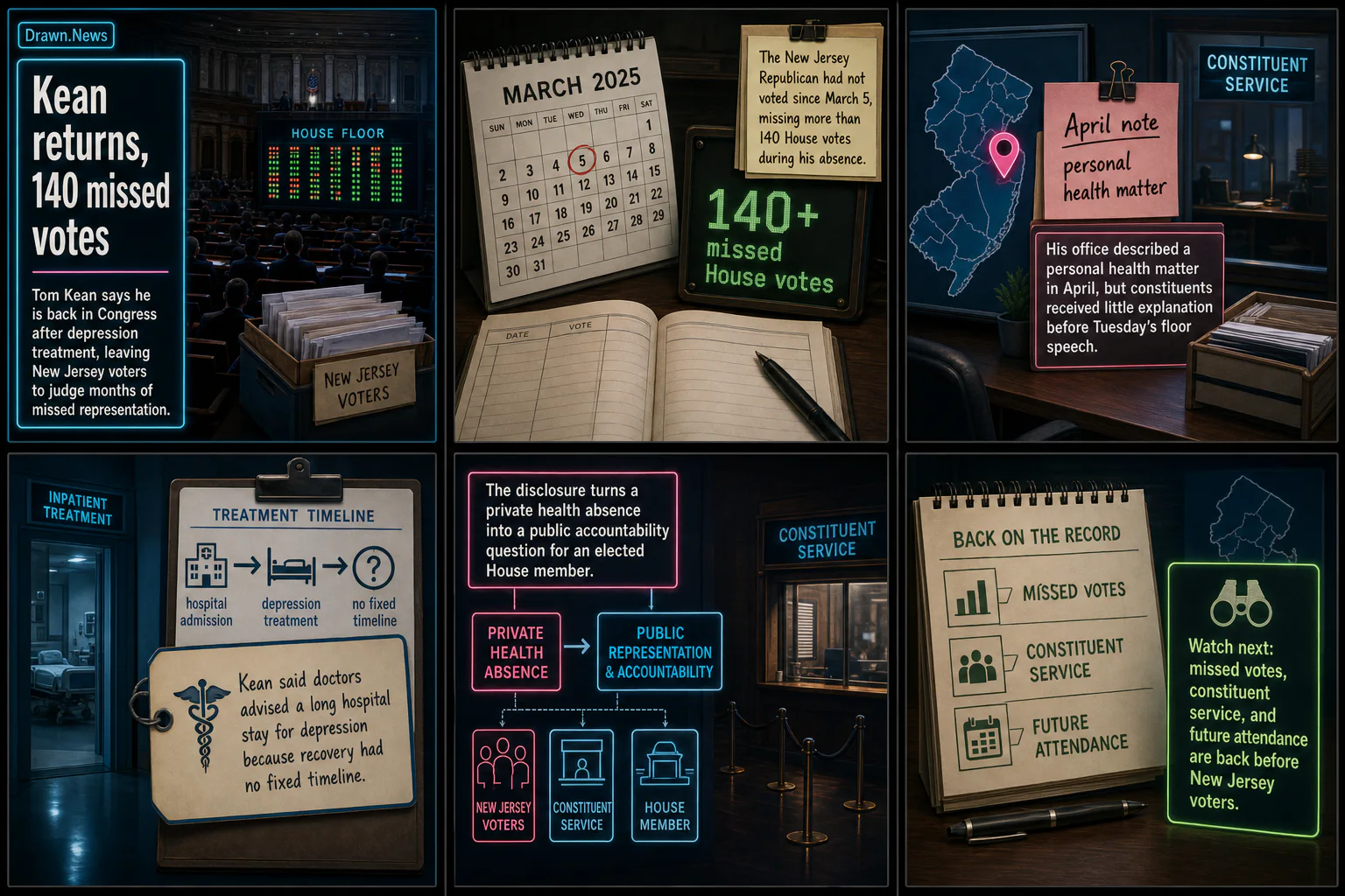 Drawn.News visual brief: Tom Kean returns to Congress after more than 140 missed House votes