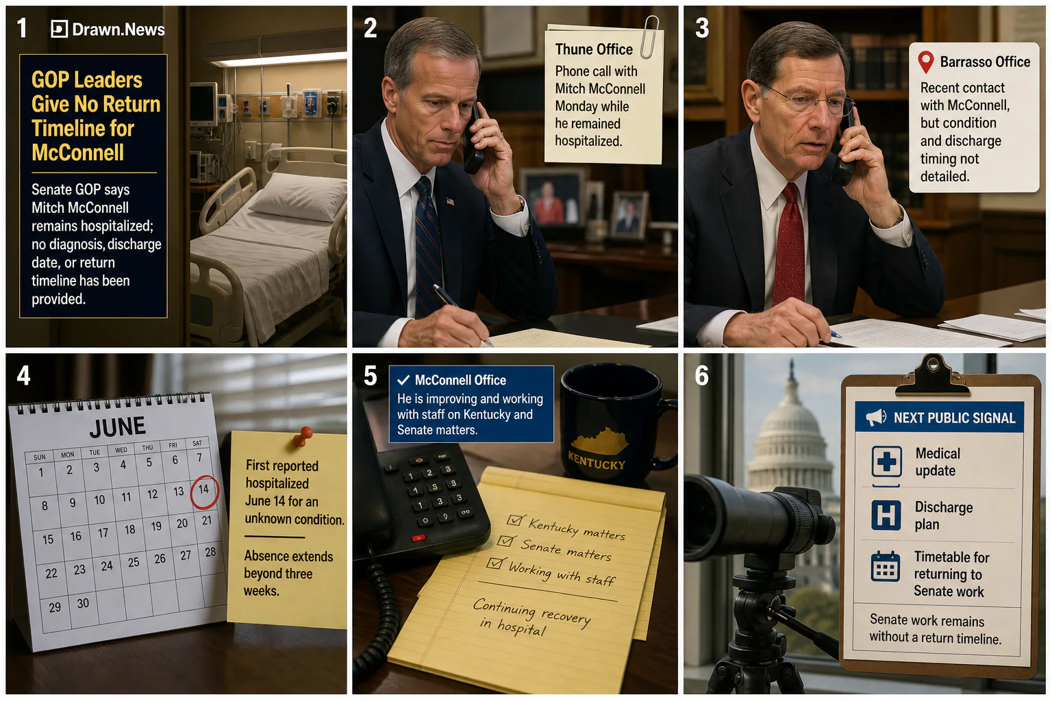 Drawn.News visual brief: Senate GOP Says McConnell Remains Hospitalized With No Return Timeline