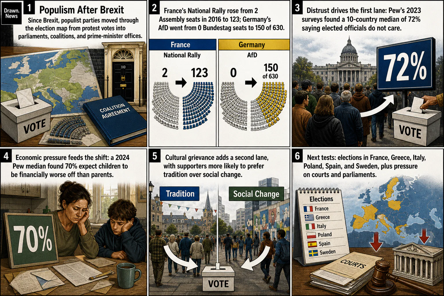Drawn.News visual brief: Right-Wing Populism in the Decade Since Brexit