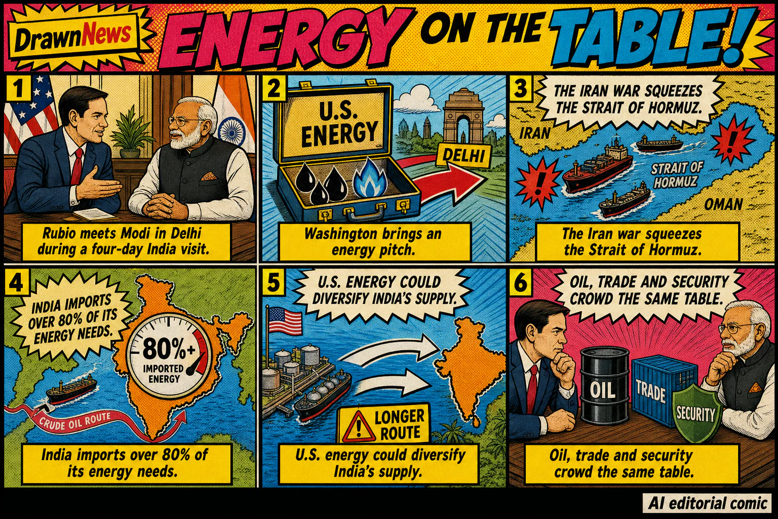 Drawn.News visual brief: Rubio and Modi put energy at the center of India visit