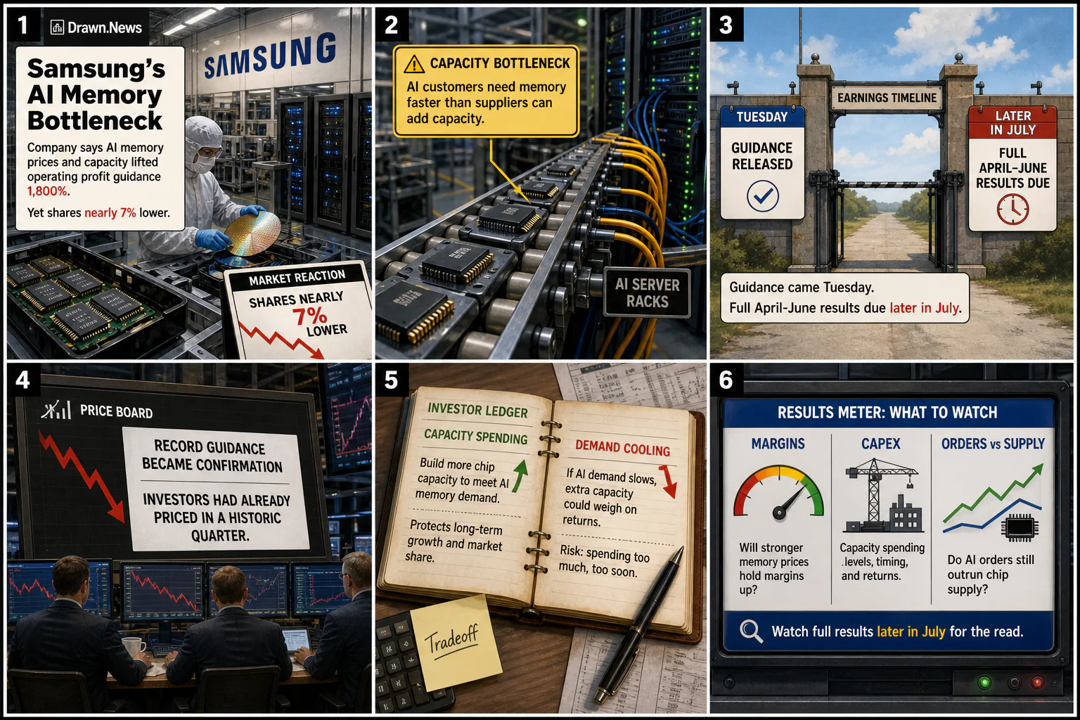 Drawn.News visual brief: Samsung's AI Memory Bottleneck