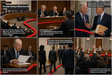 Drawn.News visual brief: Senate Panel Delays Blanche AG Vote Over DOJ Assurances