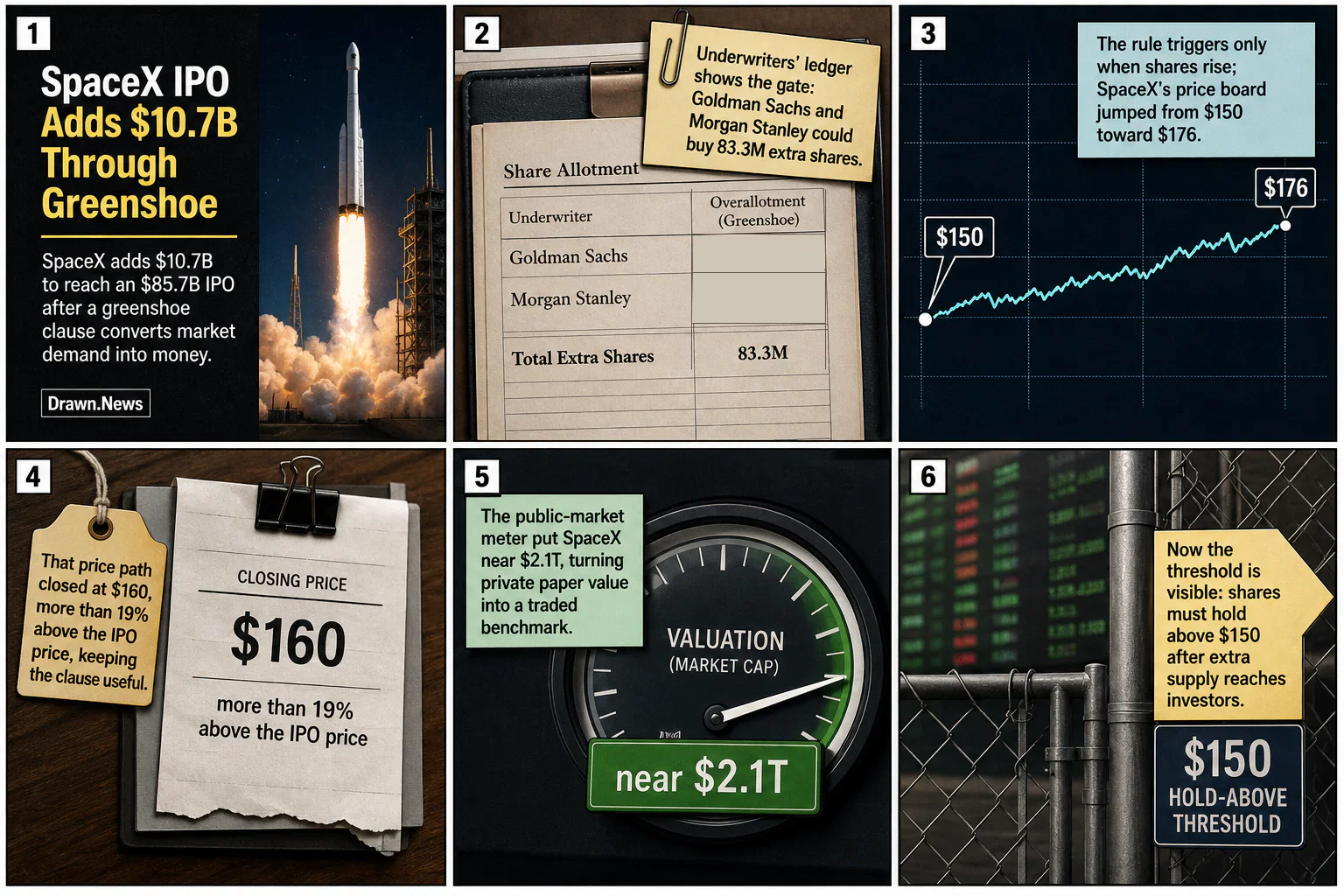 Drawn.News visual brief: SpaceX IPO Raises Another $10.7B