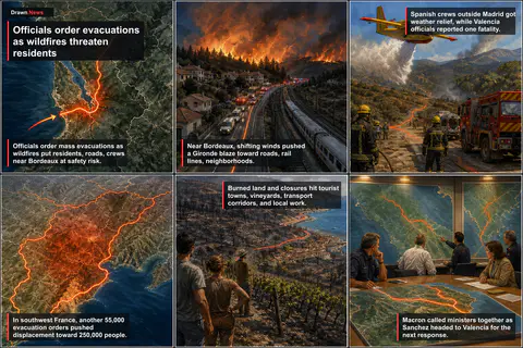 Drawn.News visual brief: Wildfires force evacuations near Bordeaux