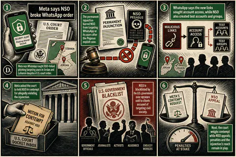 Drawn.News visual brief: Meta says NSO broke WhatsApp order
