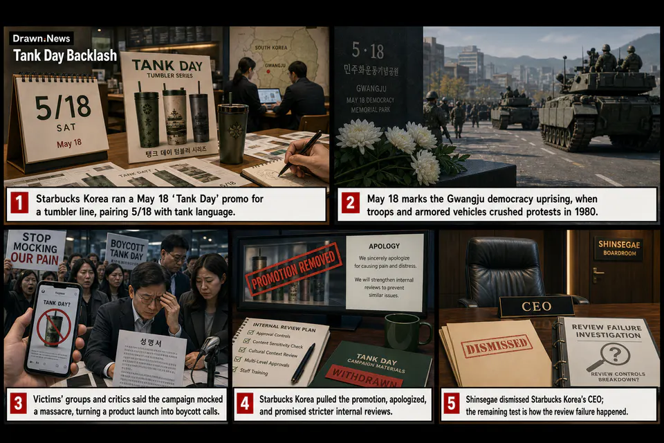 Drawn.News comic: Starbucks faces backlash in South Korea over ‘Tank Day’ campaign