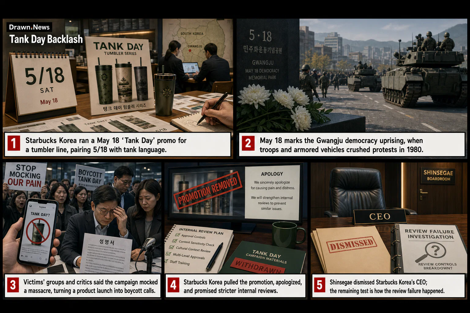 Drawn.News visual brief: Starbucks faces backlash in South Korea over ‘Tank Day’ campaign