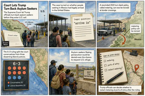 Drawn.News visual brief: Supreme Court Allows Trump to Block Asylum Seekers at Border