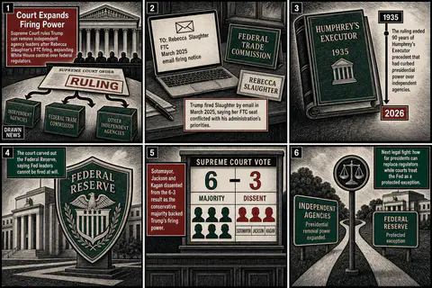 Drawn.News visual brief: Supreme Court Lets Trump Fire Independent Regulators, Spares Fed