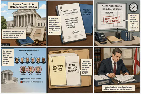 Drawn.News visual brief: Supreme Court blocks Alabama nitrogen execution