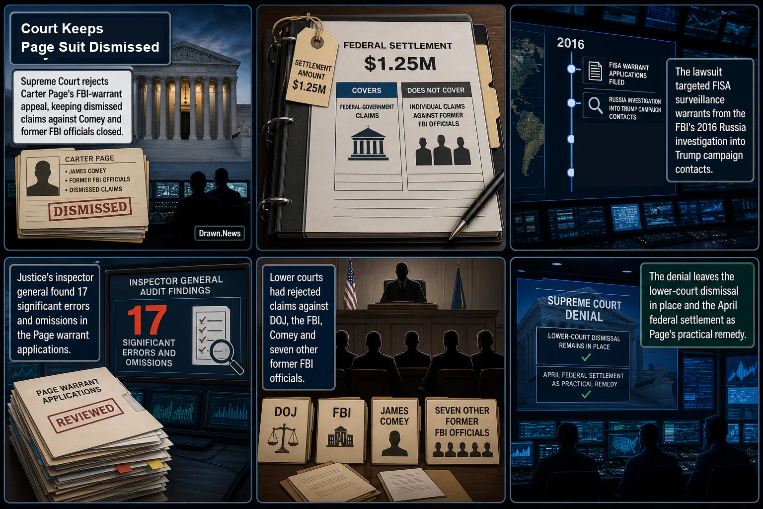 Drawn.News visual brief: Supreme Court leaves Carter Page's Comey lawsuit dismissed
