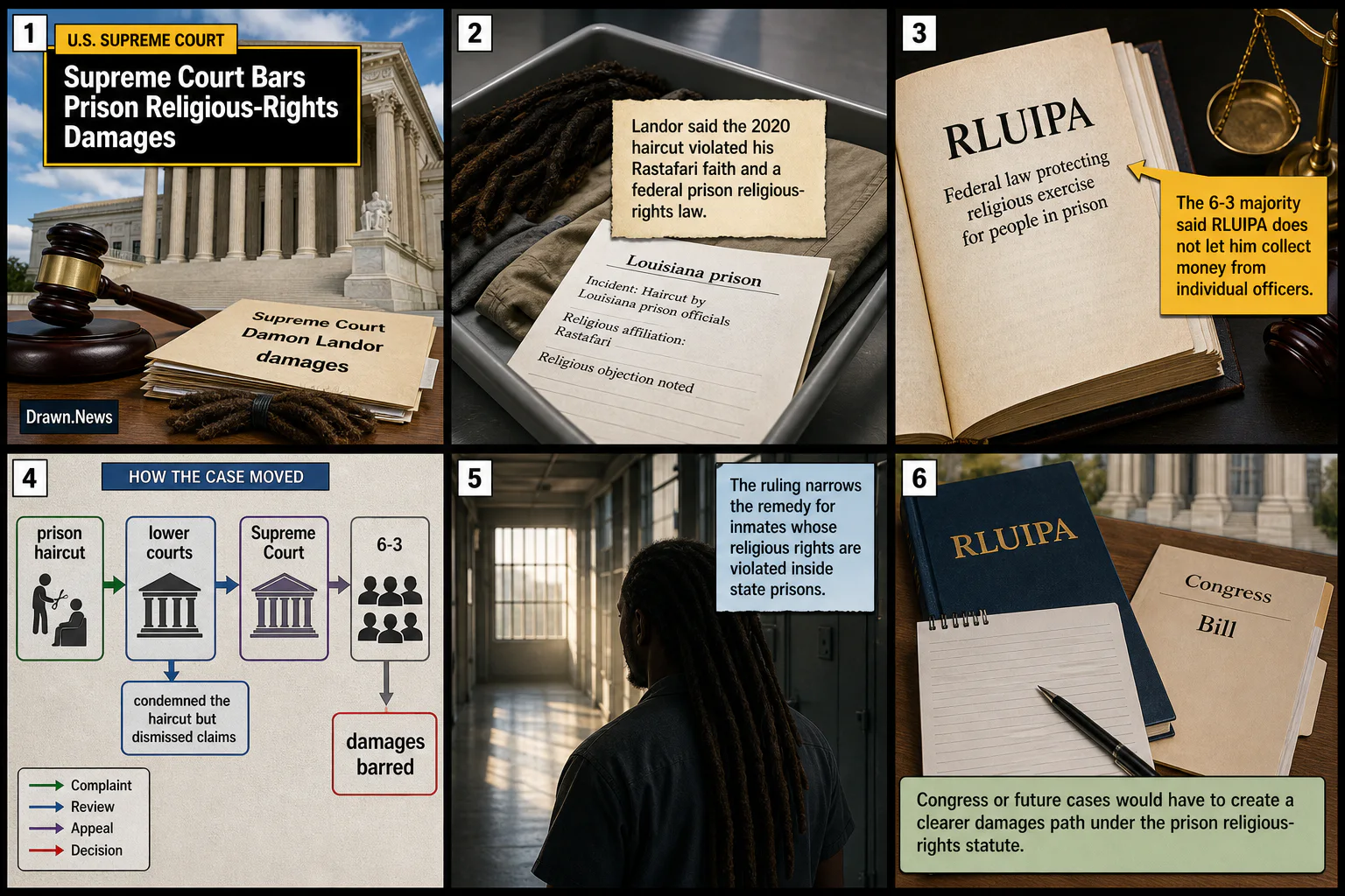 Drawn.News visual brief: Supreme Court Bars Prison Religious-Rights Damages