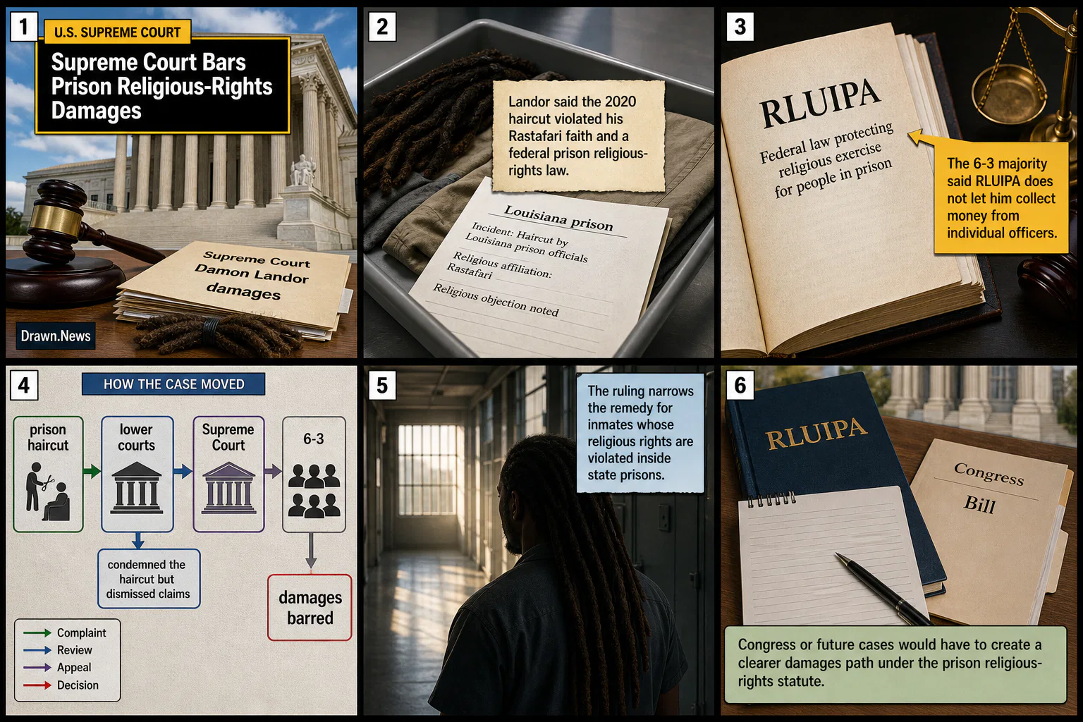 Drawn.News visual brief: Supreme Court Bars Prison Religious-Rights Damages