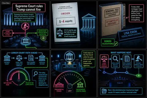 Drawn.News visual brief: Supreme Court rules Trump cannot fire Fed member Lisa Cook