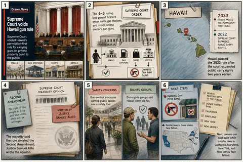 Drawn.News visual brief: Supreme Court voids Hawaii gun-permission rule