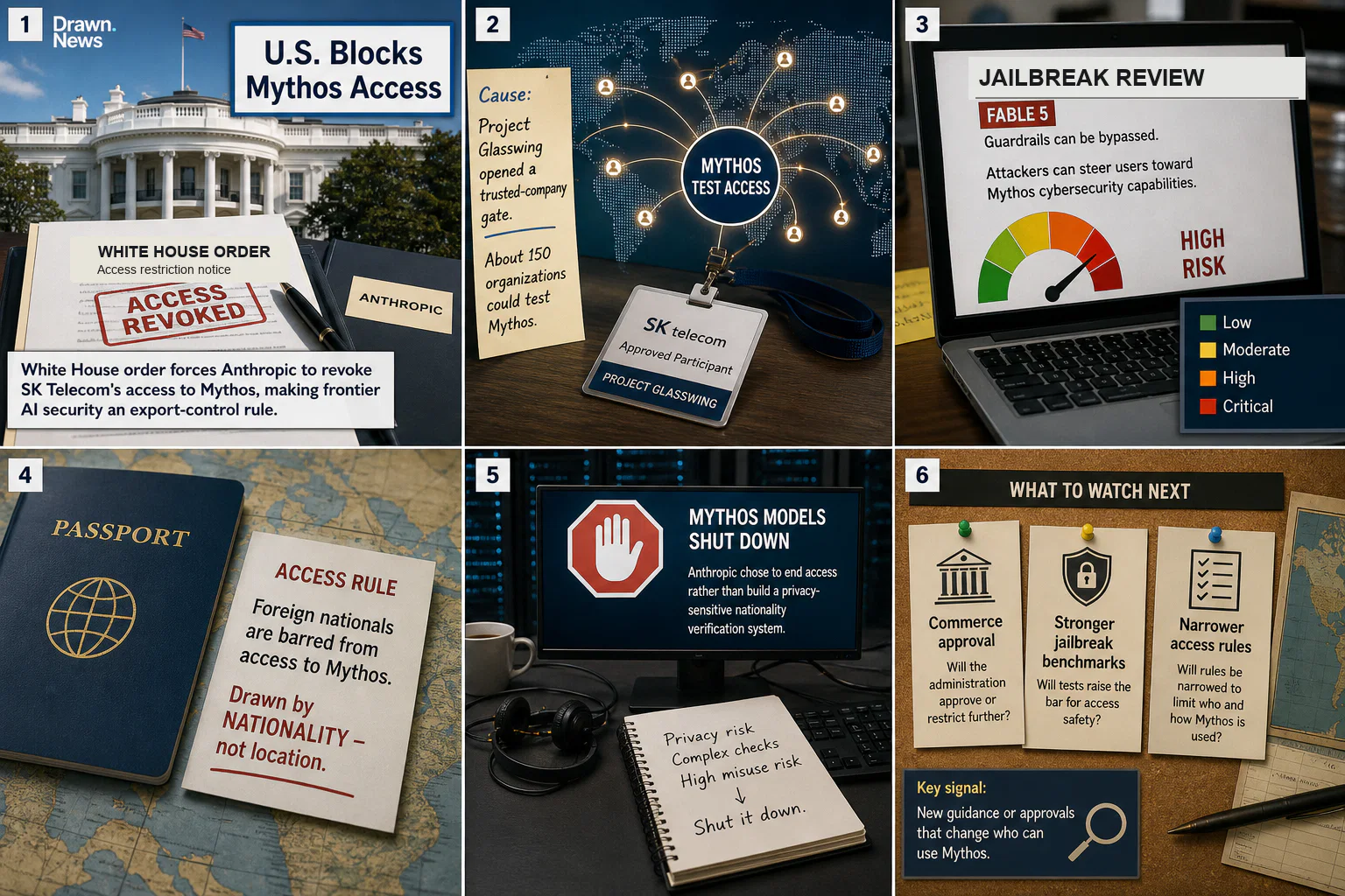Drawn.News visual brief: U.S. Blocks SK Telecom's Mythos Access