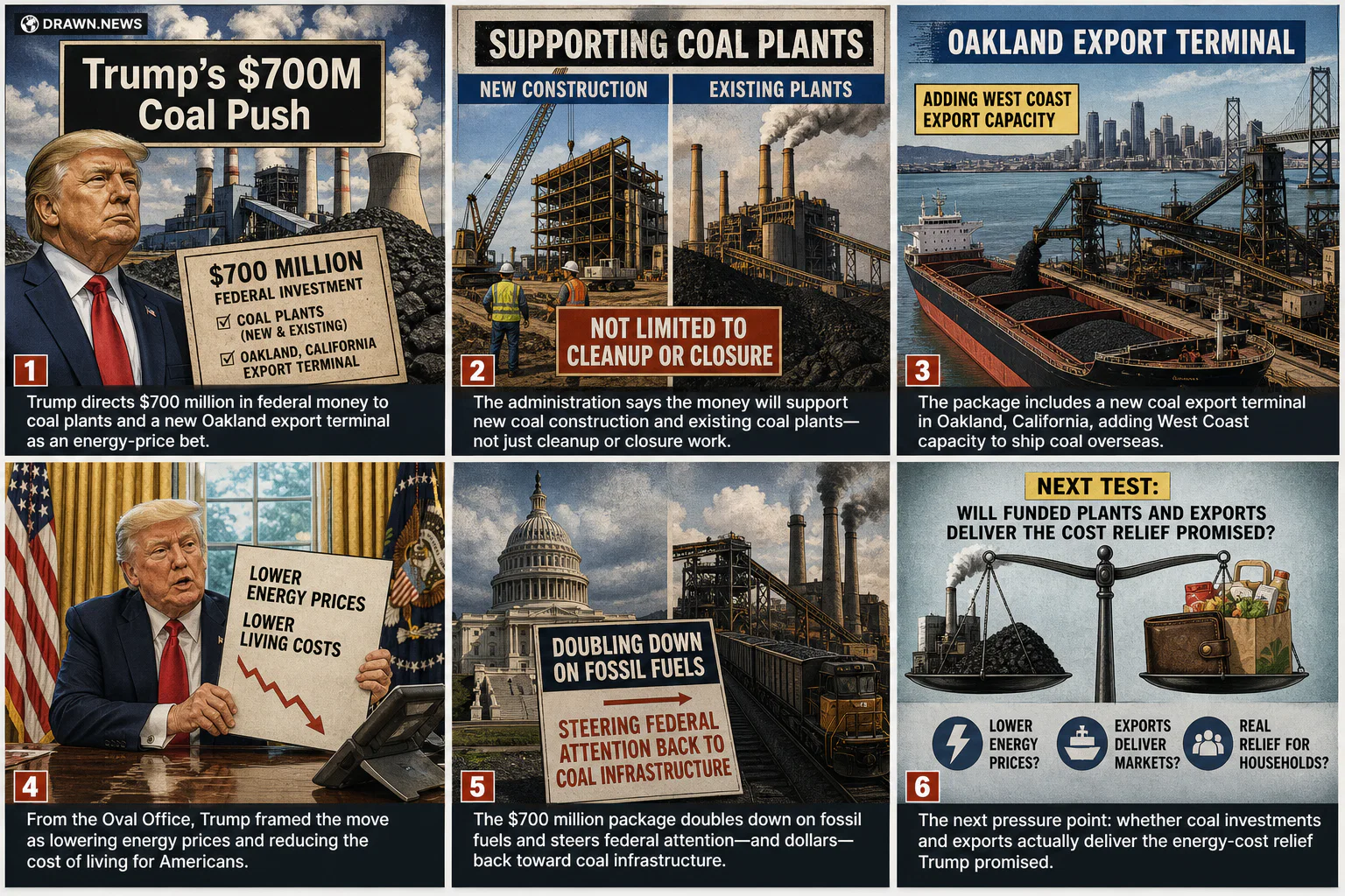 Drawn.News visual brief: Trump announces $700 million investment in coal industry