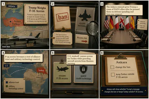 Drawn.News visual brief: Trump Expected to Reopen Turkey F-35 Access, Reviving Stealth Risk