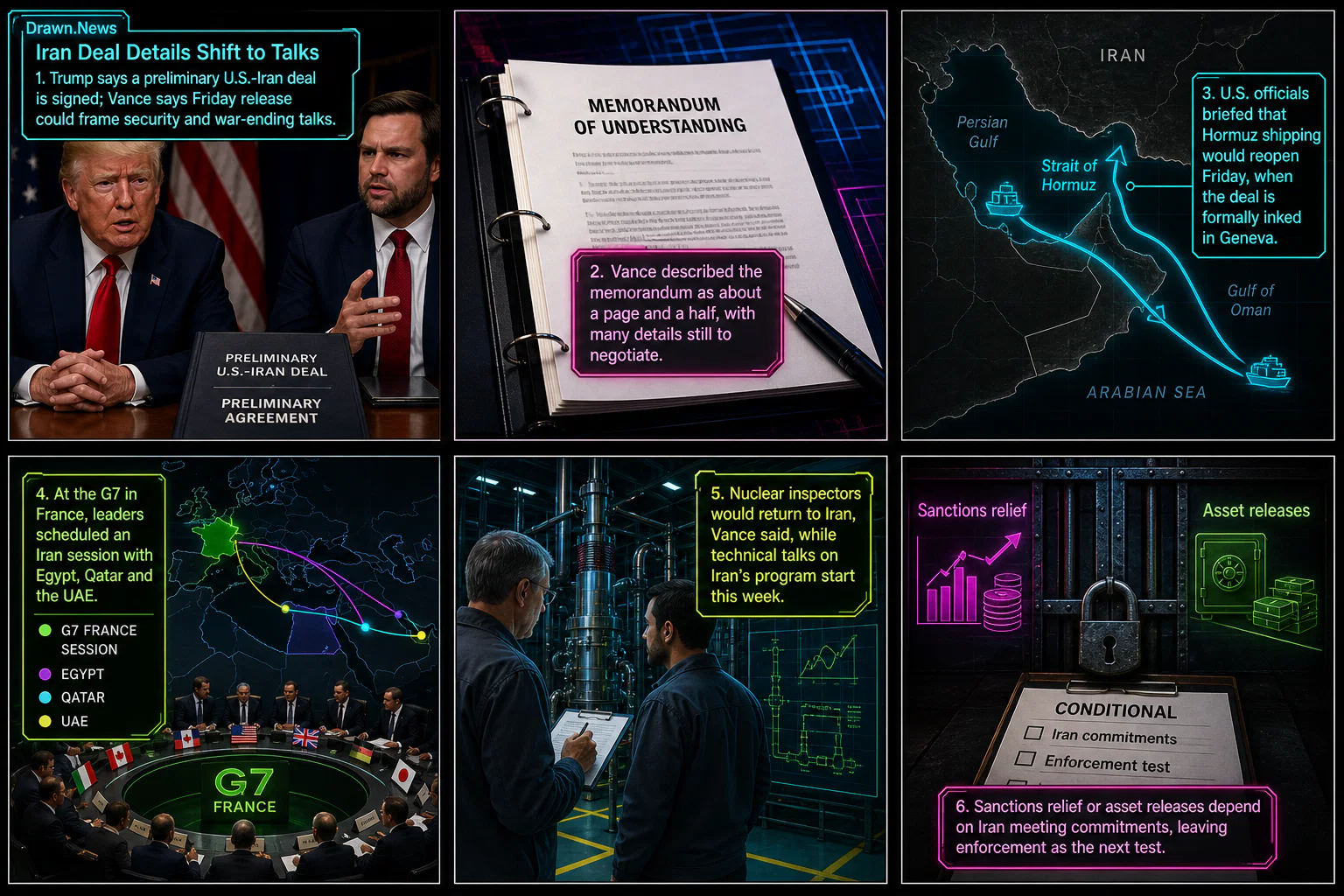 Drawn.News visual brief: U.S.-Iran Deal Leaves Details for Talks