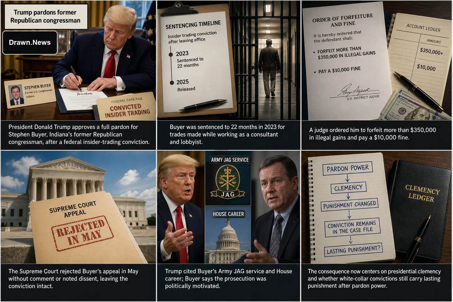 Drawn.News visual brief: Trump pardons former Republican congressman convicted of insider trading