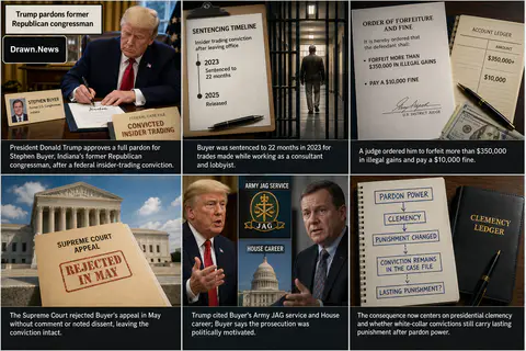 Drawn.News visual brief: Trump pardons former Republican congressman convicted of insider trading