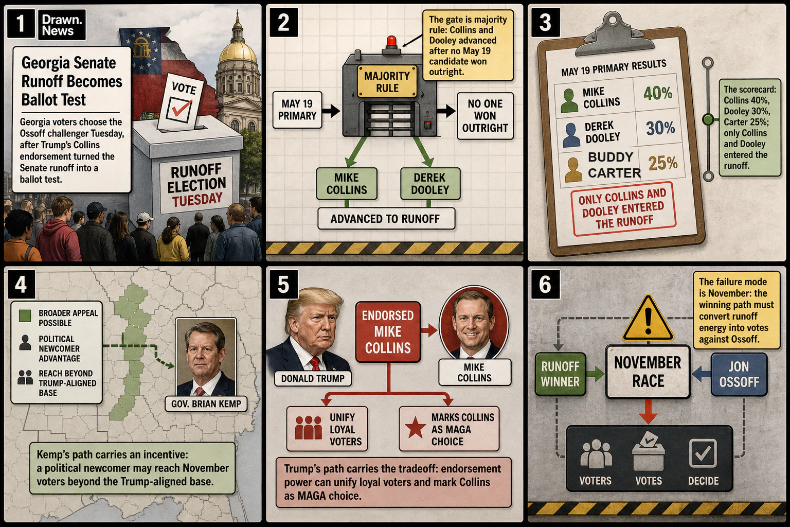 Drawn.News visual brief: Trump Endorsement Turns Georgia Senate Runoff into a Ballot Test