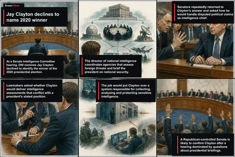 Drawn.News visual brief: DNI Nominee Declines to Name 2020 Winner