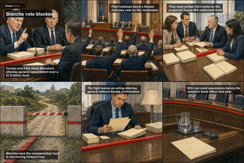 Drawn.News visual brief: Cornyn, Tillis block Blanche vote over fund