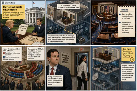 Drawn.News visual brief: Trump's Clayton DNI pick meets FISA deadline and Pulte fight