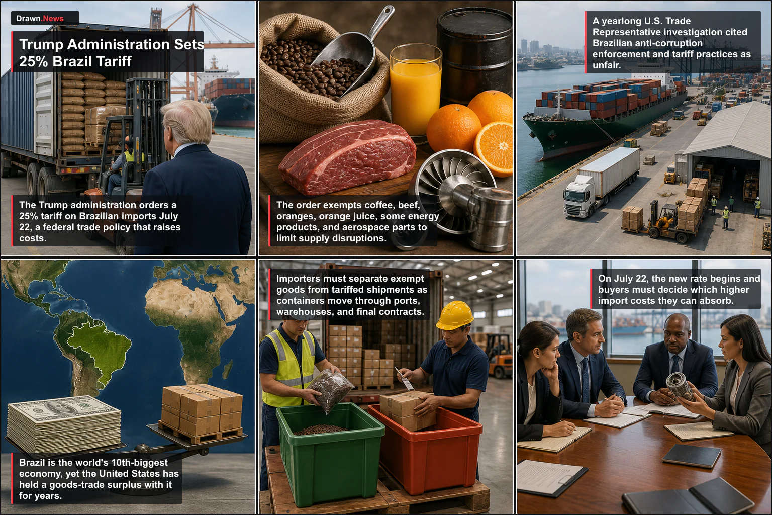 Drawn.News visual brief: Trump Administration Sets 25% Tariff