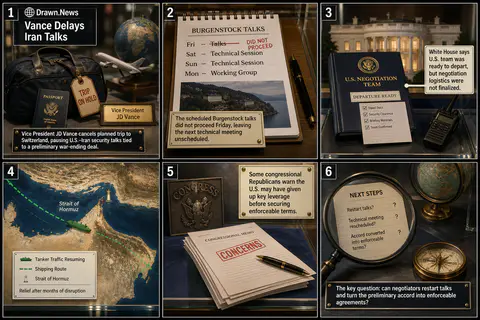 Drawn.News visual brief: US-Iran Talks Postponed as JD Vance Cancels Trip to Switzerland