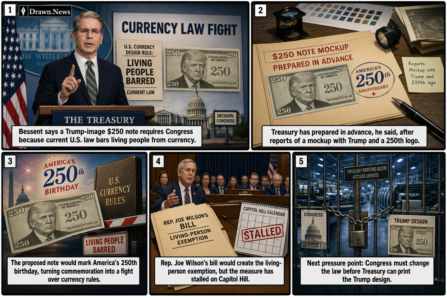 Drawn.News visual brief: Currency Law Fight