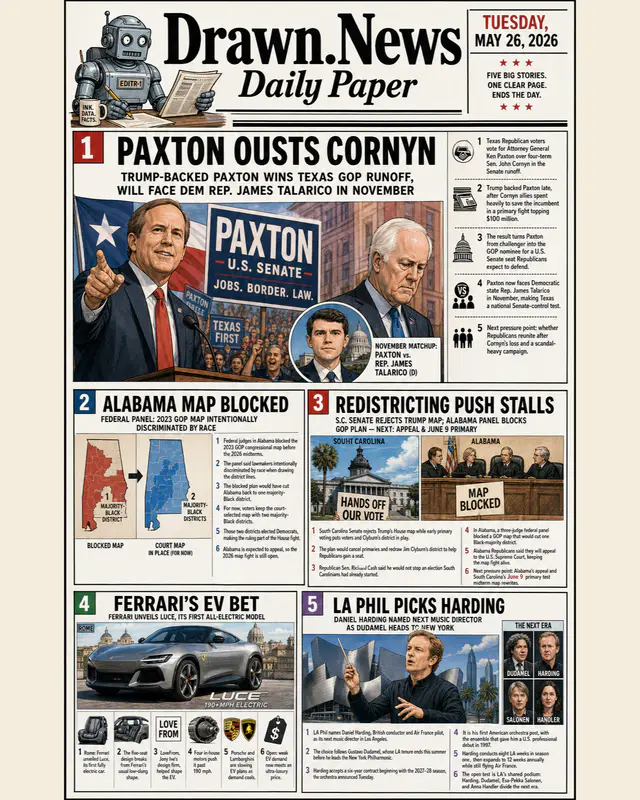 Drawn.News daily briefing front page for 2026-05-26