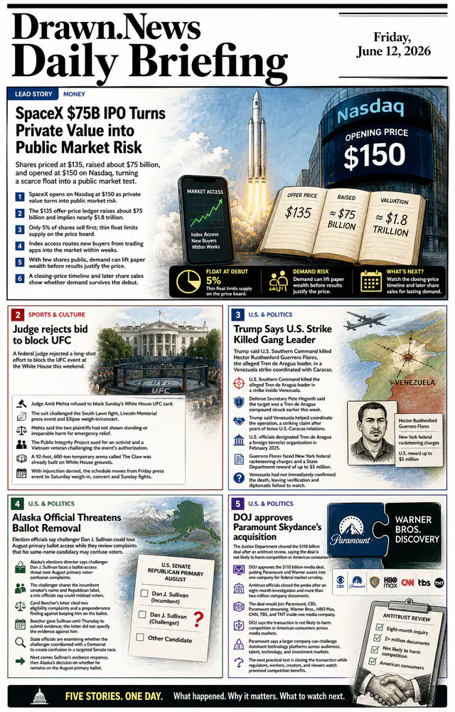 Drawn.News daily briefing front page for 2026-06-12