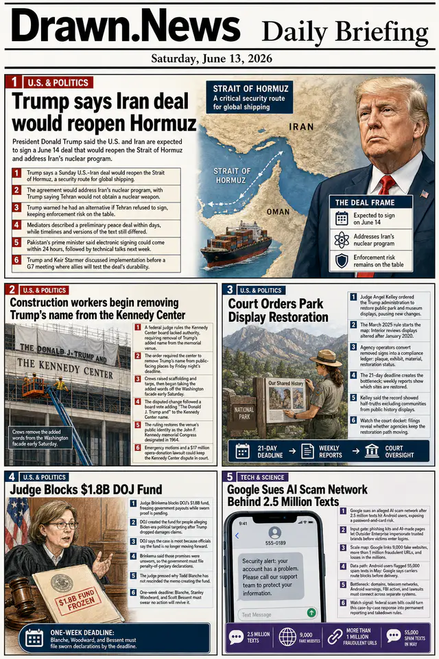 Drawn.News daily briefing front page for 2026-06-13