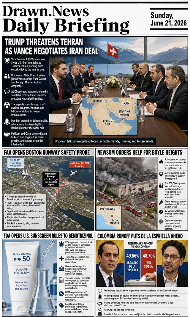 Drawn.News daily briefing front page for 2026-06-21