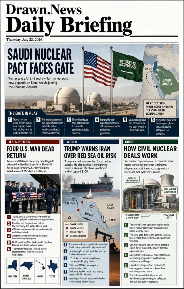 Drawn.News daily briefing front page for 2026-07-23